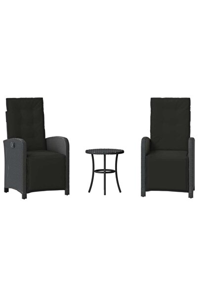 vidaxl Set bistro cu perne, 3 piese, negru, poliratan