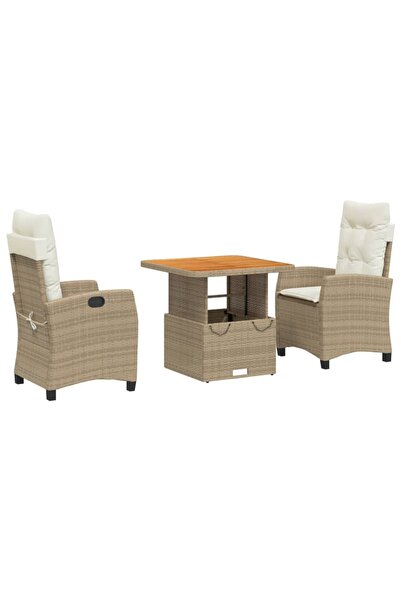 vidaxl Set mobilier de grădină cu perne, 3 piese, bej, poliratan