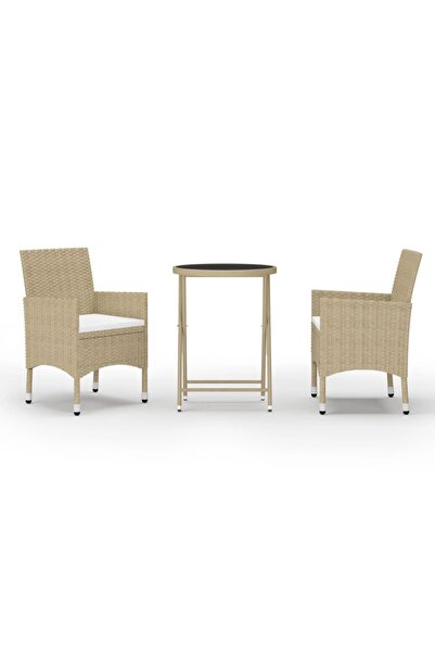 vidaxl Set mobilier bistro, 3 piese, bej, poliratan/sticlă securizată