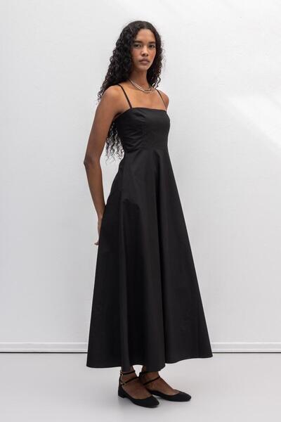 BSL Askılı Volanlı Midi Elbise