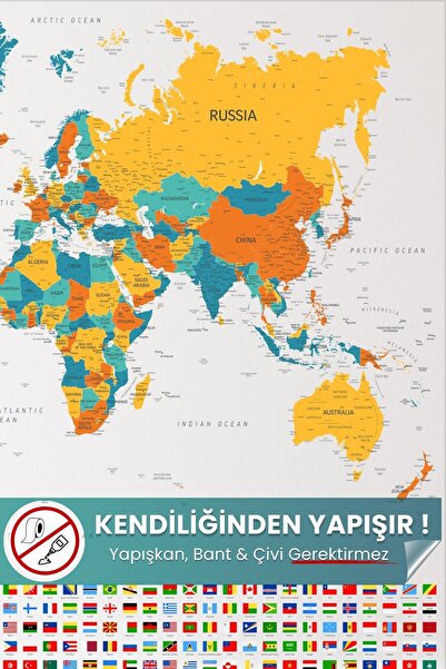 Pi Papers Şeffaf Dünya Haritası - Akıllı Kağıt Statik Tutunan Harita | Ülkele...