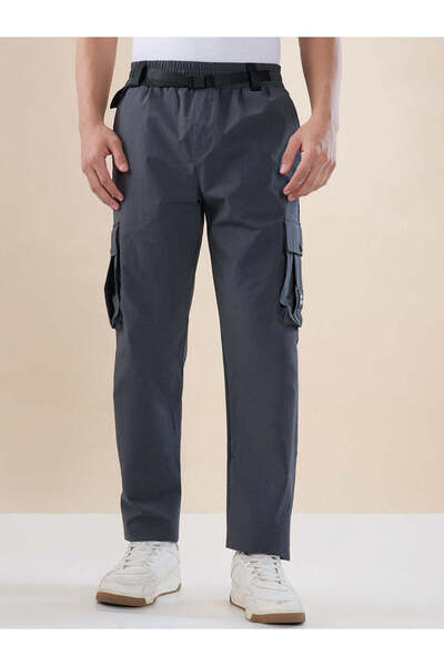 STATUS QUO Solid Grey Athleisure Cargo Pants