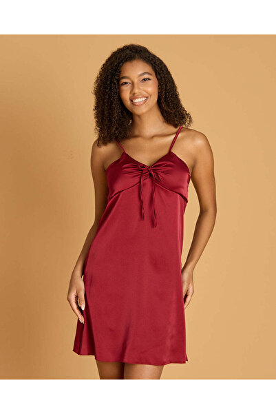 REDTAG Women Burgundy Padded Knotted Satin Chemise
