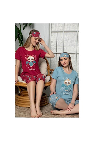 Serena Pijama dama din bumbac, tricou rosu cu imprimeu "Good Morning" si pant...