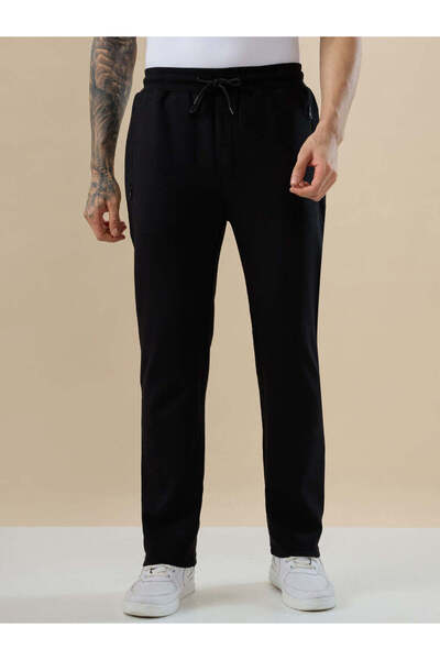 STATUS QUO Solid Drawstring Regular Fit Black Track Pant