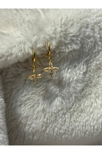 RİAÇANTA&TAKI Zirkon Taşlı Yonca Model Altın Renk Sallantılı Küpe – Şık Kadın...