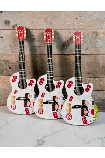 heptex ﻿Ahşap Üzeri UV Baskı Gösteri Gitarı (Asma İpi Dahil) 3 Adet