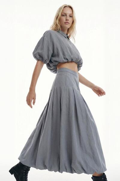 BSL Pileli Balon Midi Etek