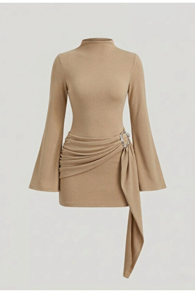 FLEX FASHION Women's Trend Mock Neck Buckle Detail Belted Shaping / Sculpting...