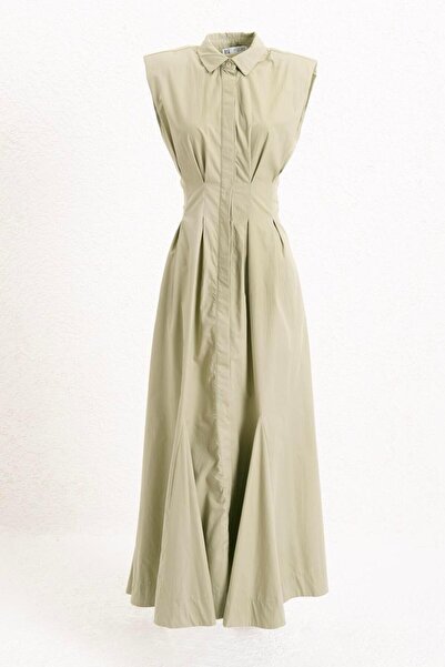 BSL Volanlı Midi Boy Gömlek Elbise