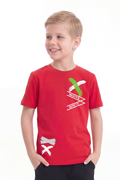 FYK KİDS Bela majica za dečake sa kratkim rukavima i okruglim izrezom
