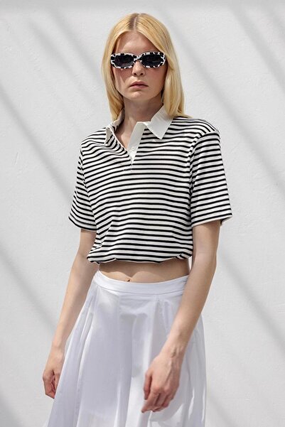 BSL Polo Yaka Çizgili Balon Tshirt