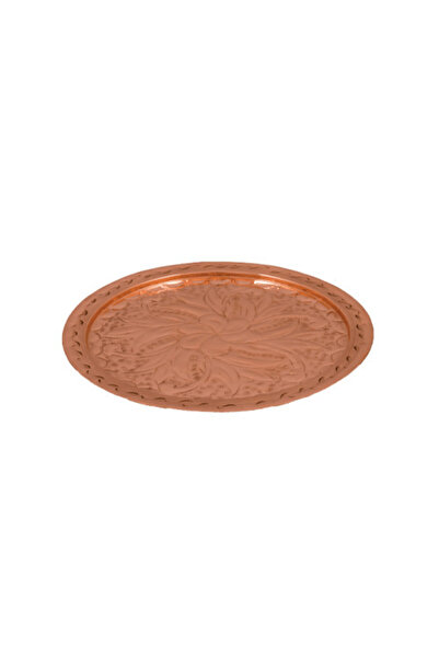 Mediterranean Art Round Copper Serving Tray, Hand Engraved, 24 cm, Handmade i...