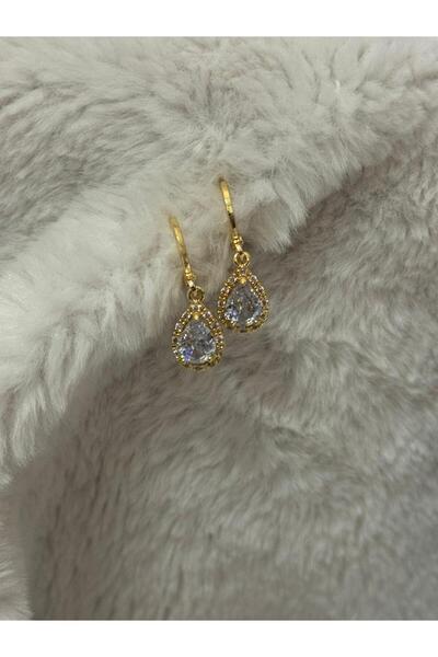 RİAÇANTA&TAKI Gold Renk Damla Zirkon Taşlı Kadın Küpe – Çelik Sallantılı Şık ...