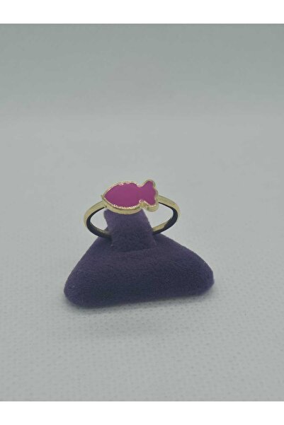sarıyer silver Pink Carrot Figured Steel Children's Ring with Enamel Embroide...