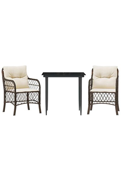 vidaxl Set bistro cu perne, 3 piese, maro, poliratan