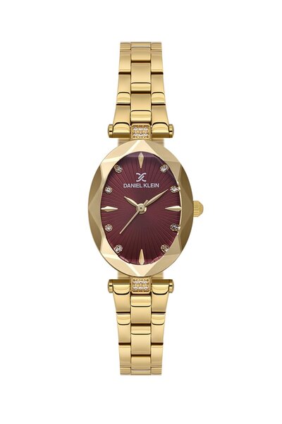 Daniel Klein Dial Claret Red Cord Gold Color 22 mm Women Wrist Watch and Brac...