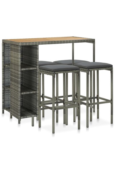 vidaxl Set mobilier bar de grădină cu perne, 5 piese, gri, poliratan