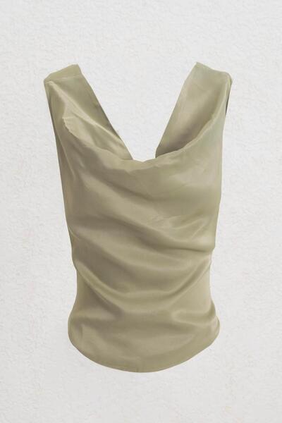 BSL Degaje Yakalı Saten Bluz