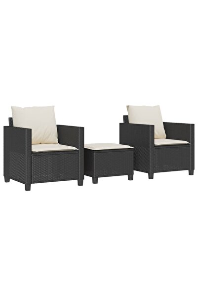 vidaxl Set bistro cu perne, 3 piese, negru, poliratan