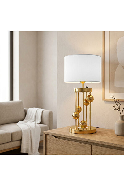 VENÜS NOVA VENÜS ARCTURUS GOLD SİLİNDİR ABAJUR BEYAZ GOLD ŞERİTLİ BAŞLIK