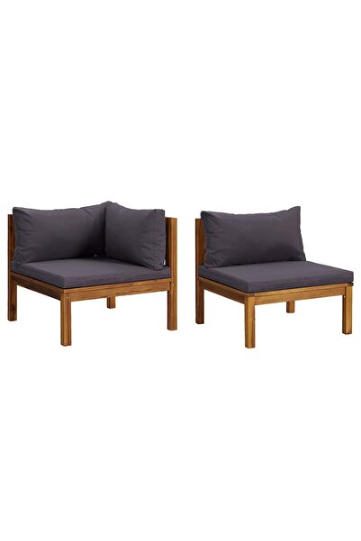 vidaxl Set de canapele, 2 piese, perne gri închis, lemn masiv acacia