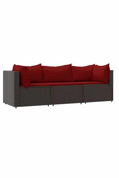 vidaxl Set mobilier de grădină cu perne, 3 piese, maro, poliratan