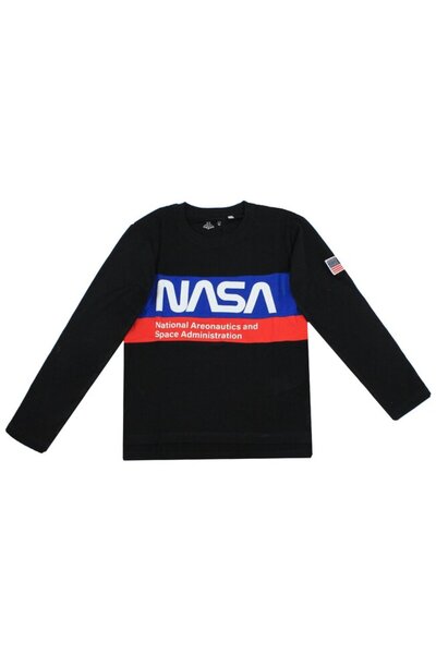 Nasa Cămașă cu mânecă lungă, bumbac, imprimeu, NASA, negru