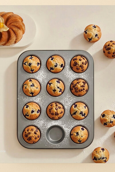 PORLİSMA Cake Pro 12'li Kek Kalıbı, Bölmeli Muffin/Cupcake Kek Kalıbı