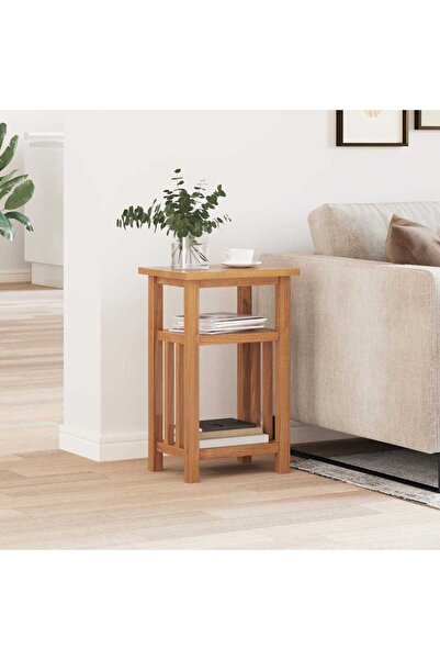 vidaxl End Table with Magazine Shelf 27x35x55 cm Solid Oak Wood