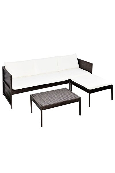 vidaxl Set mobilier de grădină cu perne, 3 piese, maro, poliratan