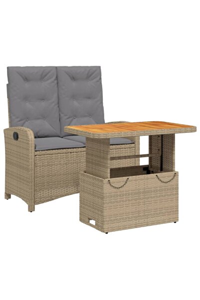 vidaxl Set mobilier de grădină, 2 piese, cu perne, bej, poliratan