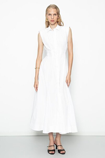 BSL Volanlı Midi Boy Gömlek Elbise