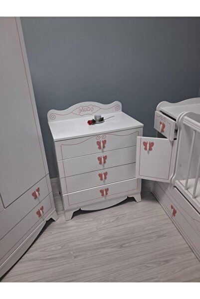 Bengi Ankara Mobilya Bebek Odası 90654 Pink Takım Dolap Uzamalı Beşik Şifonye...