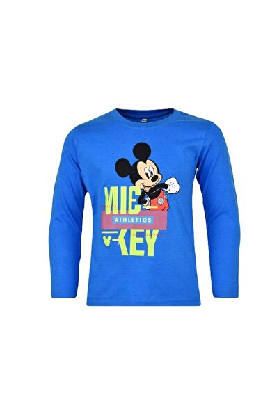 Mickey Mouse Long Sleeve Cotton Shirt with Mickey Print, Blue
