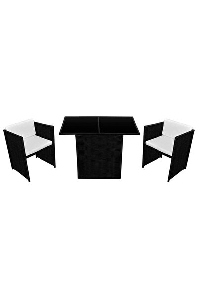 vidaxl Set bistro cu perne, 3 piese, negru, poliratan