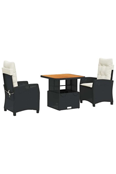 vidaxl Set mobilier de grădină cu perne, 3 piese, negru, poliratan