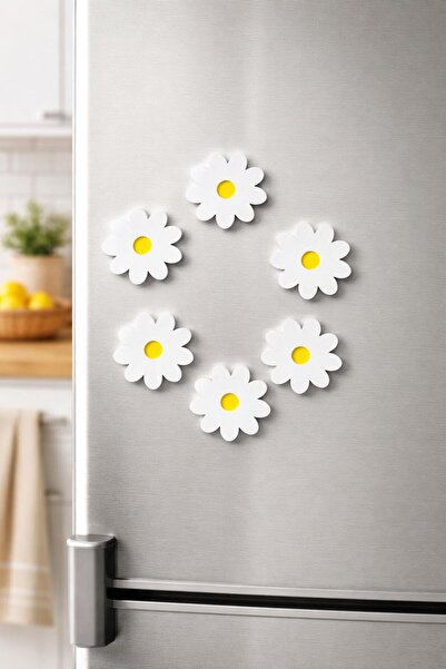 nextprintX 6 Lı Sert Plastik Mıknatıslı Papatya Buzdolabı Süsü Dolap Magneti