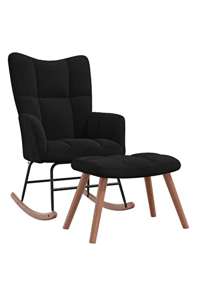 vidaxl Scaun balansoar cu taburet, negru, catifea