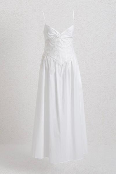 BSL Askılı Korsajlı Midi Elbise