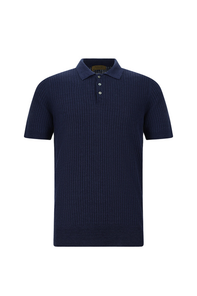 Abdullah Kiğılı Slim Fit Striped Cotton Linen Italian Knitted Polo T-Shirt