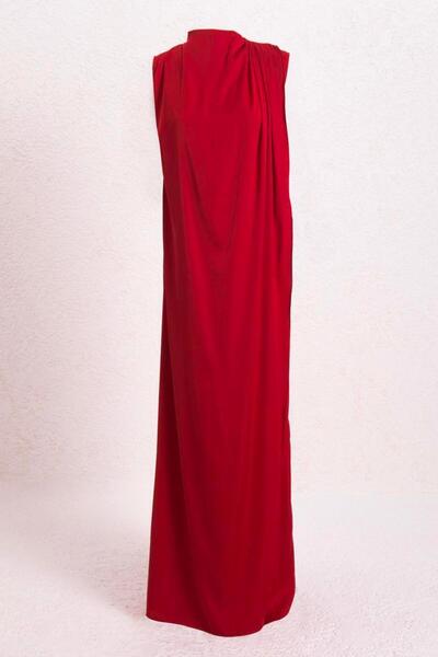 BSL Drapeli Düz Kesim Silüet Saten Maksi Elbise