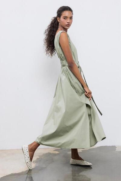 BSL Cotton Kloş Etekli Midi Elbise