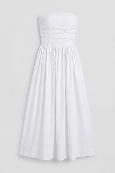 BSL Straplez Büzgülü Midi Elbise