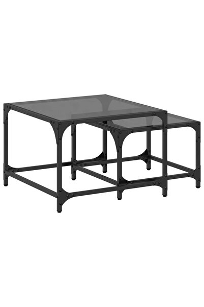 vidaxl Stackable coffee tables, 2 pcs., black glass top, steel
