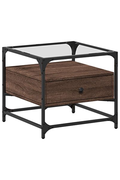 vidaxl Măsuță cafea cu blat din sticlă stejar maro 50x50x45 cm oțel