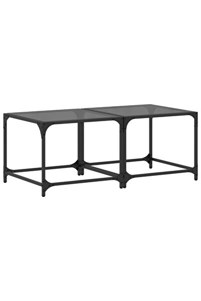 vidaxl Coffee tables, black glass top, 2 pcs. 50x50x40 cm steel