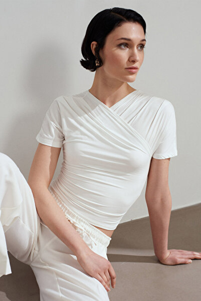 Dilvin 32659 PİLE DETAYLI KISA KOLLU TOP