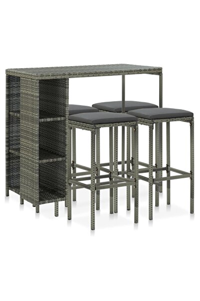 vidaxl Set mobilier bar de grădină cu perne, 5 piese, gri, poliratan