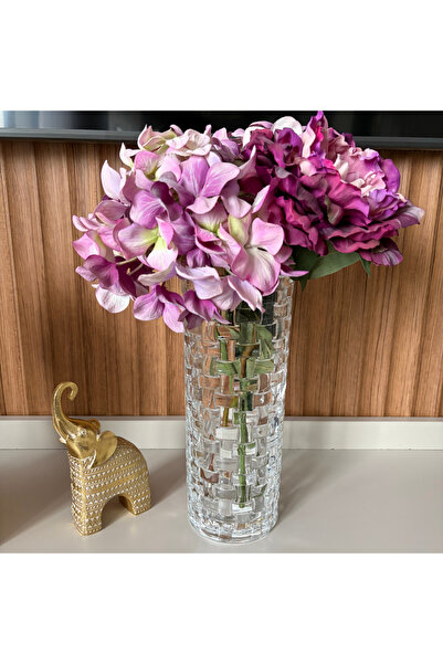 Karma Home Kristal Textured Glass Vase – Modern Square Patterned Transparent ...